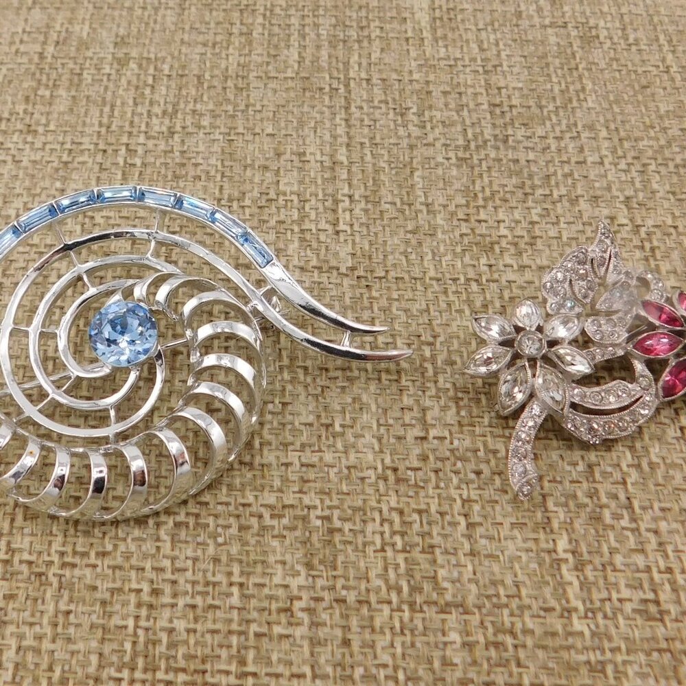 VTG Rhinestone Brooch Lot Diamante & Blue Glass Crystals